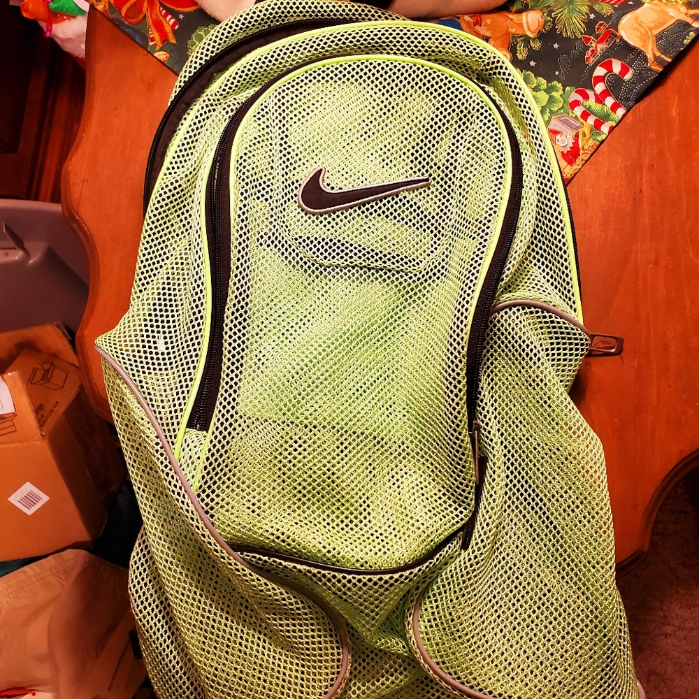 NIKE Lime Green Mesh Backpack